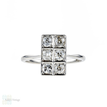 Old Mine Cut Diamond Cocktail Ring, Antique 1920s Platinum Plaque Dress Ring, 0.66ctw.