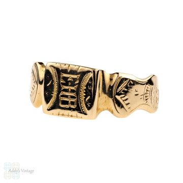 Antique 18ct Gold Signet Ring, Square Engraved Ring with Monogram EHB. Mens or Womens, Circa 1900.