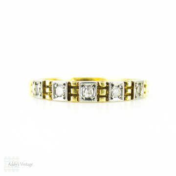 Vintage Diamond Wedding Ring, Half Hoop Eternity Band with Square Design. 18ct & Platinum, Circa 1940s.