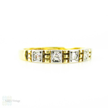 Vintage Diamond Wedding Ring, Half Hoop Eternity Band with Square Design. 18ct & Platinum, Circa 1940s.