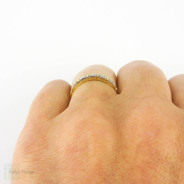 Vintage Diamond Wedding Ring, Half Hoop Eternity Band with Square Design. 18ct & Platinum, Circa 1940s.