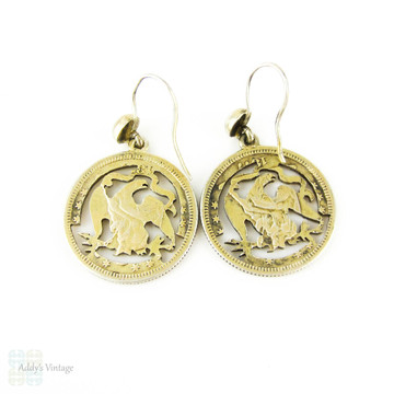 Antique US Coin Earrings, Silver 1870s Pierced American Quarters on Sterling Ear Wires.