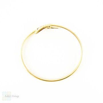 Vintage 9ct Snake Bracelet, Sprung Yellow Gold Serpent Bangle with Spinel Eyes.