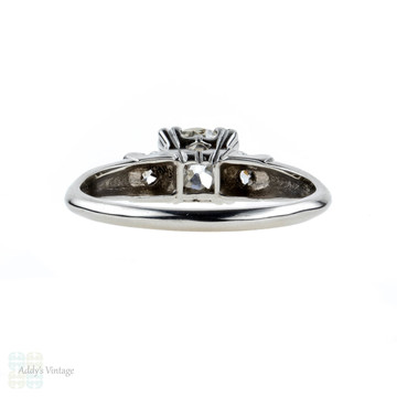 Old European Cut Diamond Engagement Ring, 0.75 ctw. Triple Claw Setting in Platinum, Circa 1930s.