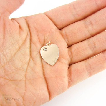 Antique Love Heart Pendant, 9ct Rose Gold Charm with Opal Inscribed January. Circa 1910s.