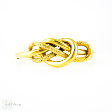 Victorian Lover's Knot Bangle Bracelet, Antique 9ct Gold. Entwined Infinity & Sailor's Knots, Circa 1880s.