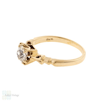 Antique Old Mine Cut Diamond 0.70ct Engagement Ring, 9k 9ct Yellow Gold.