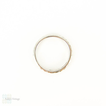 Art Deco Hand Engraved Platinum Wedding Ring, Leaf Pattern Band with Milgrain Beading. Circa 1920s, Size N / 6.75.