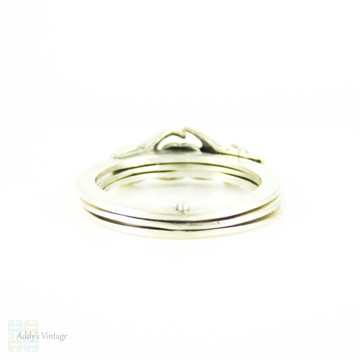 Vintage Fede Gimmel Ring, Sterling Silver Wedding Band Clasped Hands Over Heart. Circa 1960s, Size L / 5.75.