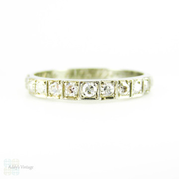 Vintage Diamond Wedding Ring, 1930s Half Hoop 9 Stone Band with Engraved Flowers. 18 ct, Size K.5 / 5.5.