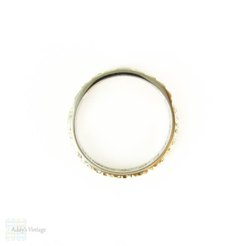 Vintage Diamond Wedding Ring, 1930s Half Hoop 9 Stone Band with Engraved Flowers. 18 ct, Size K.5 / 5.5.