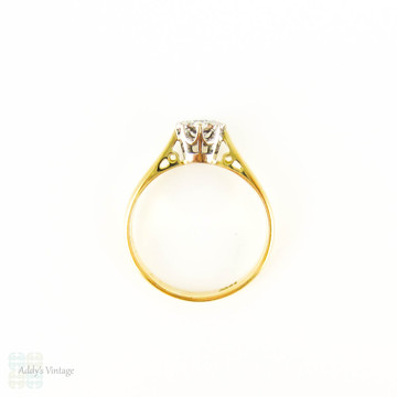 Mid Century Diamond Solitaire Engagement Ring, 0.25 ct Round Brilliant Cut Single Stone Ring. 18ct Yellow Gold.