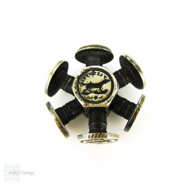 Antique Victorian Intaglio Seal Wheel. Multi Wax Seals: Hand with Heart, Ship, Forget Me Not, Dog, Masonic Eye. Circa 1880s.