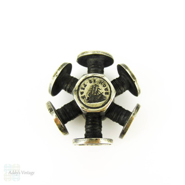 Antique Victorian Intaglio Seal Wheel. Multi Wax Seals: Hand with Heart, Ship, Forget Me Not, Dog, Masonic Eye. Circa 1880s.