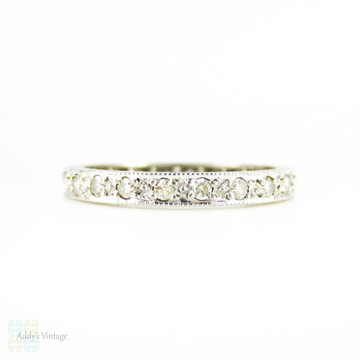 1930s Diamond Eternity Ring, 18ct White Gold Full Hoop Wedding Band with Engraved Sides. Size M / 6.25.