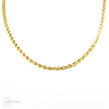 Edwardian 9ct Gold Chain, Heavy Antique Wheat Link Woven Necklace. 50 cm / 19.75 inches, 16.3 grams.