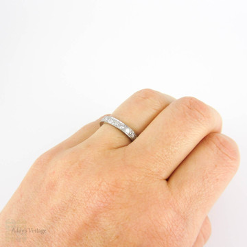 Vintage 1920s Diamond Eternity Ring, Art Deco 18ct White Gold Full Hoop Wedding Band. Size M / 6.25.