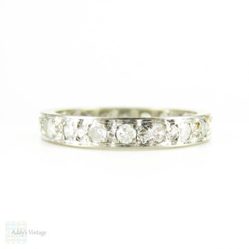 Vintage 1920s Diamond Eternity Ring, Art Deco 18ct White Gold Full Hoop Wedding Band. Size M / 6.25.