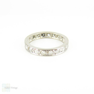 Vintage 1920s Diamond Eternity Ring, Art Deco 18ct White Gold Full Hoop Wedding Band. Size M / 6.25.