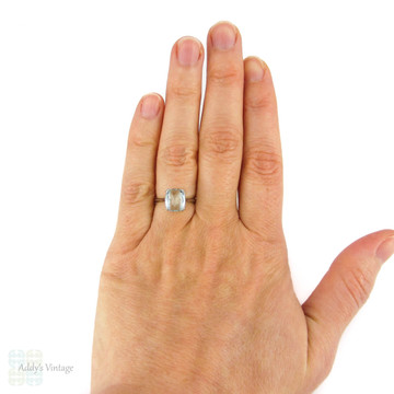 Aquamarine Single Stone Ring in 18ct White Gold, Cushion Cut Gem in Double Claw Solitaire Mounting.