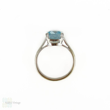Aquamarine Single Stone Ring in 18ct White Gold, Cushion Cut Gem in Double Claw Solitaire Mounting.