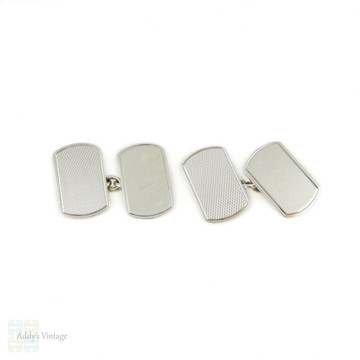 Mid Century Sterling Silver Cuff Links, Men's Engraved Rectangular Shaped Double Face Cufflinks. Circa 1960s.