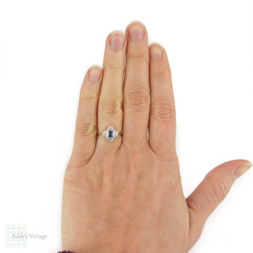Art Deco Sapphire & Diamond Ring, Cruciform Circa 1920s Ring. Milgrain Beading in 9ct & Platinum.