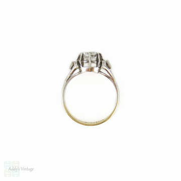 Vintage Synthetic White Spinel Engagement Ring, 1940s Engraved 9ct Yellow Gold & Sterling Silver Mounting.