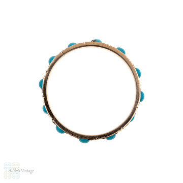 Antique Turquoise Paste Eternity Ring, 9ct Gold Full Hoop Ring. Circa 1880s, Size P / 7.75. 
