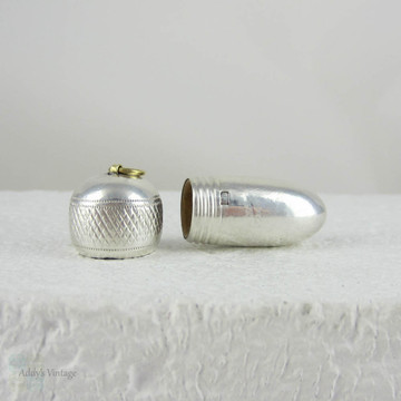 Antique Sterling Silver Acorn Pendant. Charm with Screw Top, Snuff Holder.