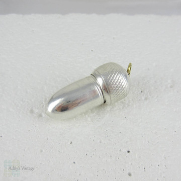 Antique Sterling Silver Acorn Pendant. Charm with Screw Top, Snuff Holder.