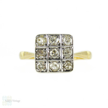 Art Deco Square Checkerboard Diamond Ring, 1920s Engagement Ring. 18ct & Platinum.