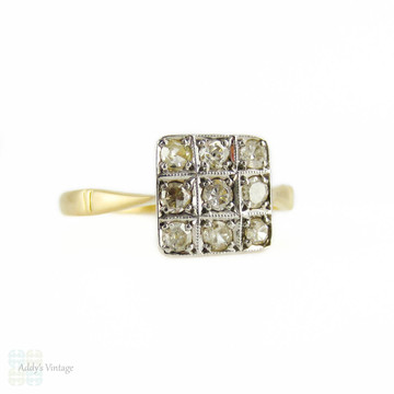 Art Deco Square Checkerboard Diamond Ring, 1920s Engagement Ring. 18ct & Platinum.