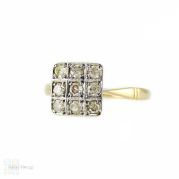 Art Deco Square Checkerboard Diamond Ring, 1920s Engagement Ring. 18ct & Platinum.