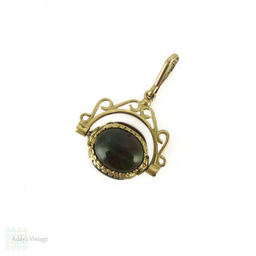 Vintage 9ct Spinner Charm, Multi Coloured Agate & Yellow Gold Pendant.