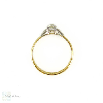 Antique Diamond Engagement Ring, Old Mine Cut with Baguette Sides. 18ct Gold.