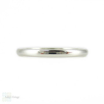 Art Deco Platinum Wedding Ring, Classic Simple Ladies D Profile Wedding Band. Size M / 6.25.