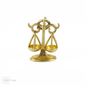 Vintage 9ct Gold Scales Charm, Scales of Justice or Libra Zodiac Fully 9K Hallmarked Mid 20th Century Pendant.