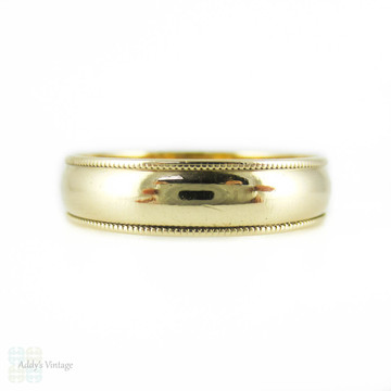 Men's 9ct Yellow Gold Wedding Band, Medium Width Ring with Milgrain Beading Edge. Size U / 10.