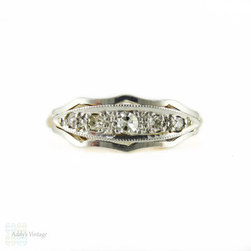 Edwardian Five Stone Ring, Graduated Half Hoop Ring in Engraved Setting. Circa 1900, 18ct.