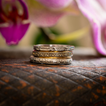 Engraved Vintage Platinum Wedding Ring, Mid Century Faceted Band Size J / 4.75.