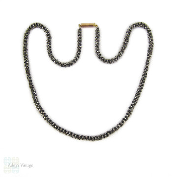 Cut Steel Necklace, Restrung Victorian Era Cut Steel Chain with 9ct Gold Clasp. 41.5 cm / 16.33 inches.