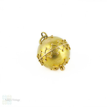 Victorian Cannetille Sphere Charm, Circa 1870s Wire Work Design 15ct Ball Pendant.
