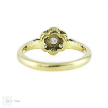Mid Century Diamond Cluster Engagement Ring, Vintage Daisy Shape Ring with Engraving in 18ct Gold.
