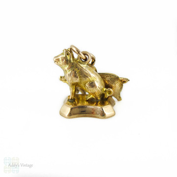 Antique 9ct Gold Lucky Pig Charms, Set of 2 Small 9k Gold Victorian Charms.