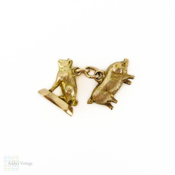 Antique 9ct Gold Lucky Pig Charms, Set of 2 Small 9k Gold Victorian Charms.