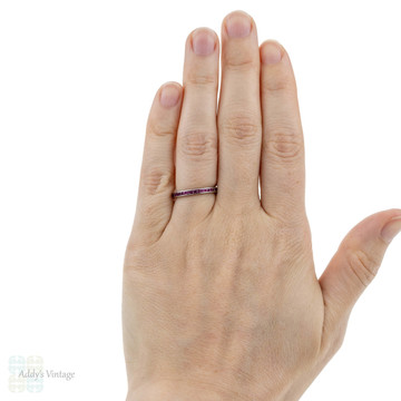 1940s French Cut Synthetic Ruby Eternity Ring. Platinum Channel Set Full Hoop Band. Size L.25 / 6.