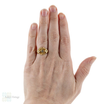 Antique Diamond Knot Ring, Engraved 1910s Knot Ring. Full English Hallmarks, 18 ct Yellow Gold.
