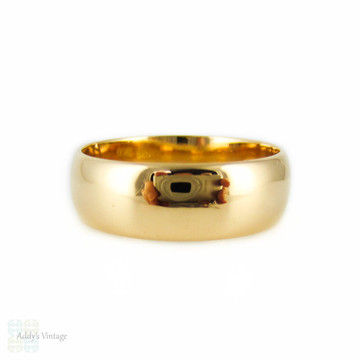 Antique 22ct Wide Wedding Ring, Edwardian 1910s Men's or Women's D Shape Profile Wedding Band. Size Q / 8.25.