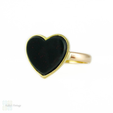 Bloodstone Heart Ring, Conversion Signet Style 18k Heart on Antique 15ct Chester Gold Band.